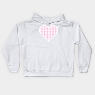 Soft Pink Gingham Heart Kids Hoodie